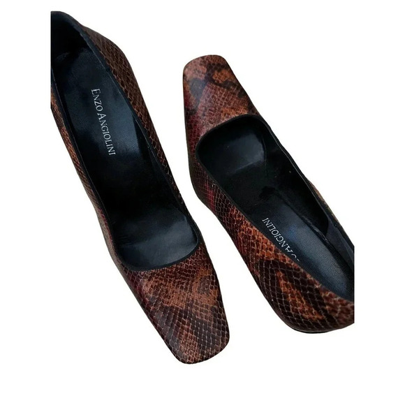 Enzo Angiolini Women's Brown Snake Skin Leather Square Toe Pump Heel Size‎ 8.5M - Picture 5 of 9